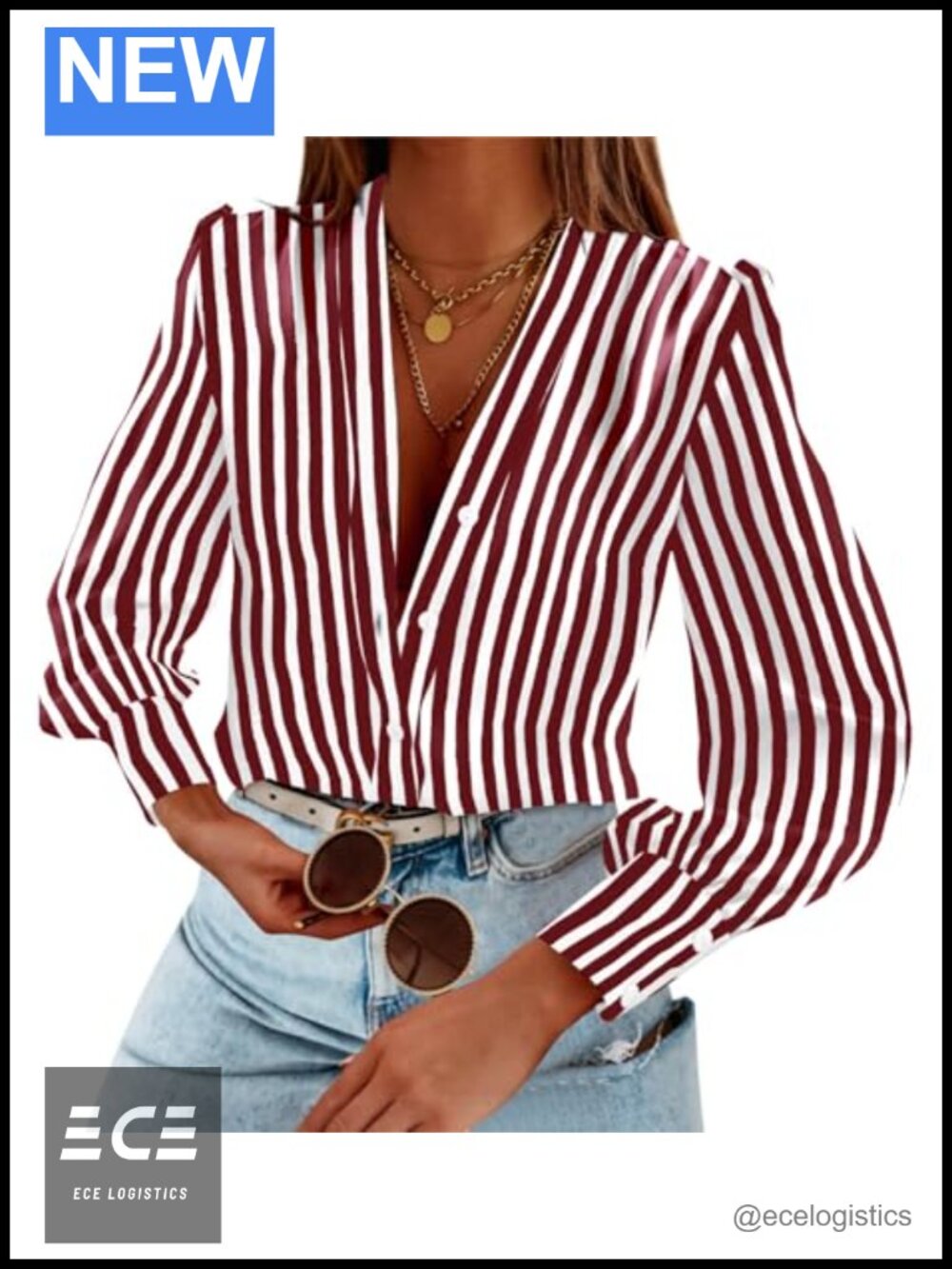 Heart Print Satin V-Neck Button Down Long Sleeve Blouse